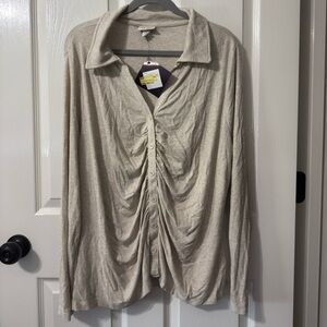 Ava & Viv Cream Button Down Shirt with Notched Collar